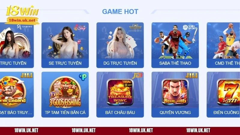 Sảnh game cung cấp hàng trăm trò chơi với chất lượng tuyệt đối